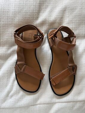 Vince Tan Strappy Hook-and-Loop Leather Sandals